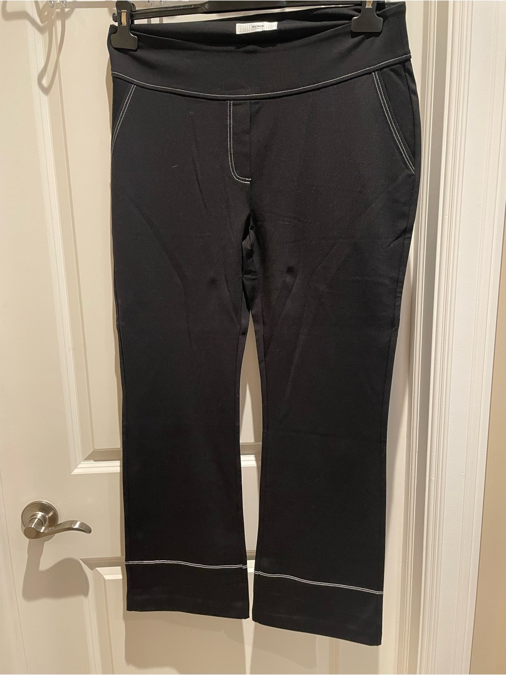 Women's Black Boot-Cut Pants with Contrast Stitching